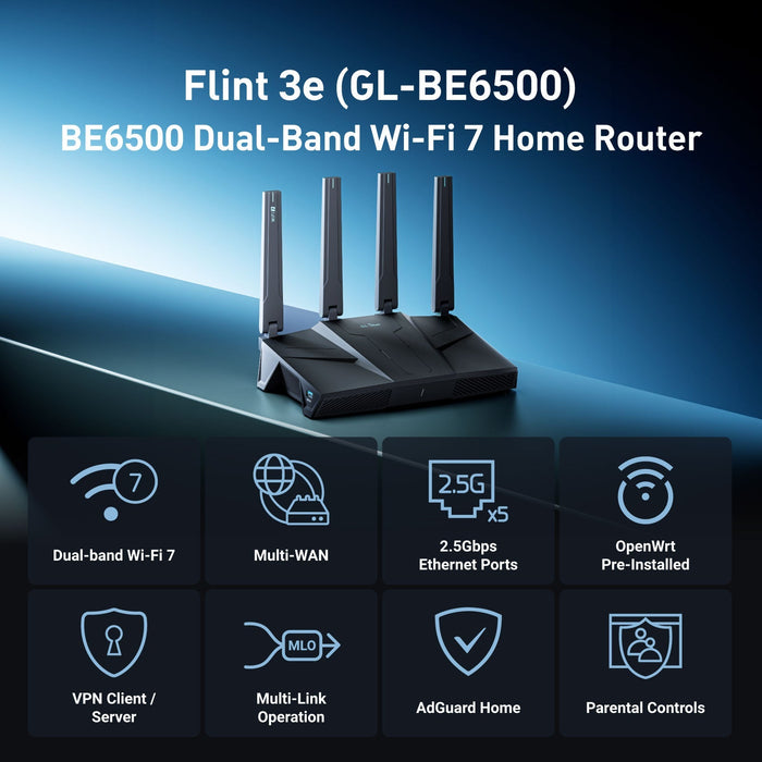 Flint 3e (GL-BE6500) Dual-band Wi-Fi 7 Home Router